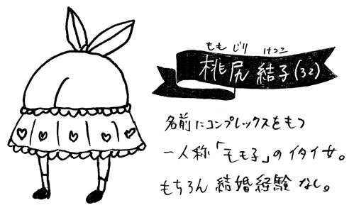 黄ノ下檸檬　名前にコンプレックスを持つ一人称「モモ子」のイタイ女。もちろん結婚経験なし。